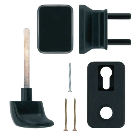 Vue d'une garniture à poignée extérieure noire TS 42 mm avec cylindre profilé pour porte de garage sectionnelles hormann 3041024 Vue d'une garniture à poignée extérieure noire TS 42 mm avec cylindre profilé pour porte de garage sectionnelles hormann 3041024