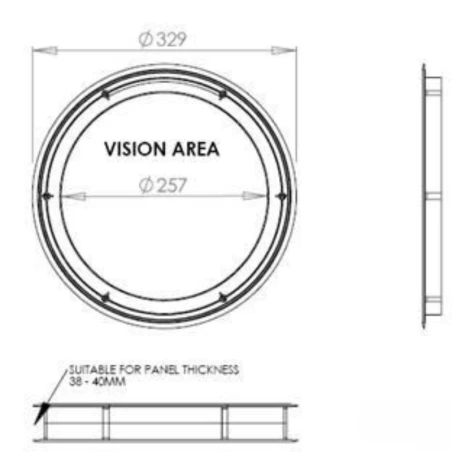 Dimensions hublot rond noir pour porte de garage épaisseur 38-40mm