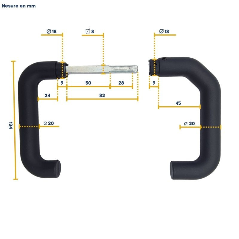 Ensemble de poignées noires Novoferm de porte de garage Duoport, Iso 45 à portillon et Noviso 14301020