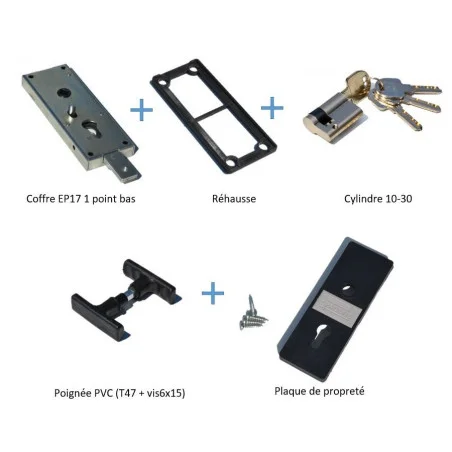 Kit serrure 1 point de fixation de porte basculante monoparoi Kit serrure 1 point de fixation de porte basculante monoparoi