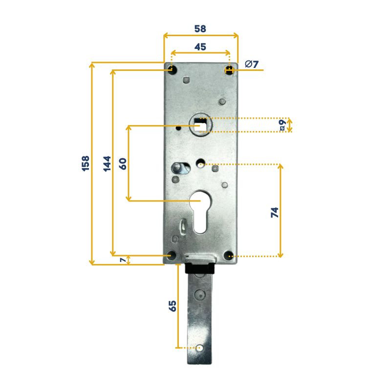 Serrure de porte sans cylindre à verrouillage vertical Normstahl H700110