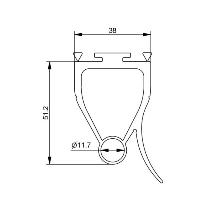 Dimensions de joint bas de porte sectionnelle Gypass