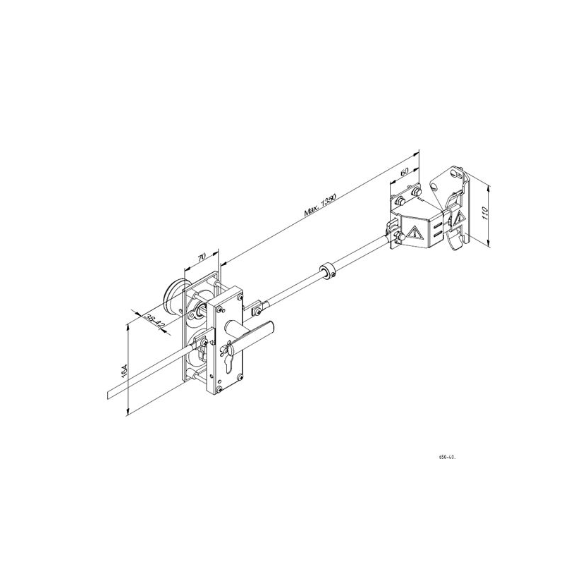 Plan serrure avec cylindre vertical La Toulousaine pour porte de garage sectionnelle