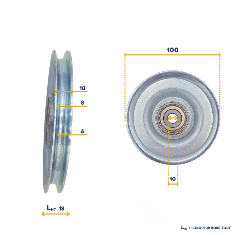 Poulie acier Ø ext 100 mm F1059