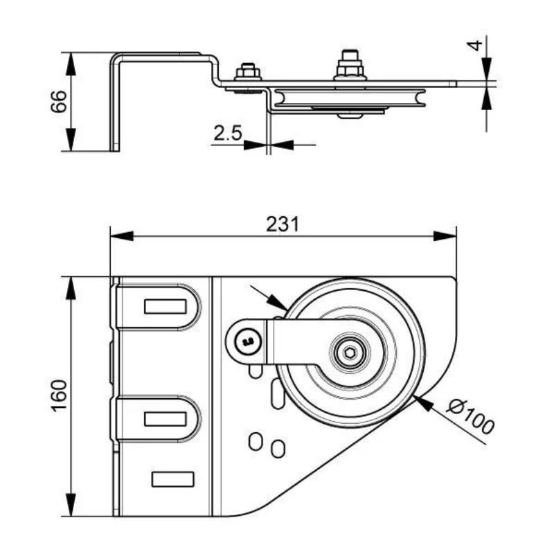 Côtes support avec poulie Normstahl pour porte de garage sectionnelle Smart XL