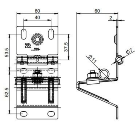 Charnière latéral 60 mm pour porte de garage