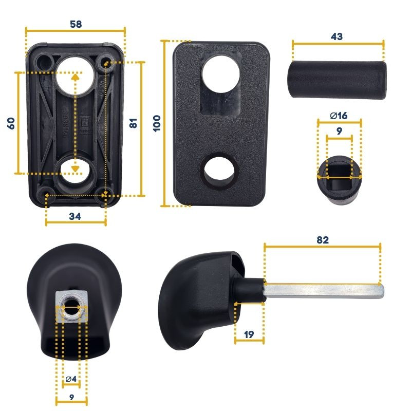 Côtes poignée complète avec cylindre profilé et fixations pour portes de garage Hörmann 4015151