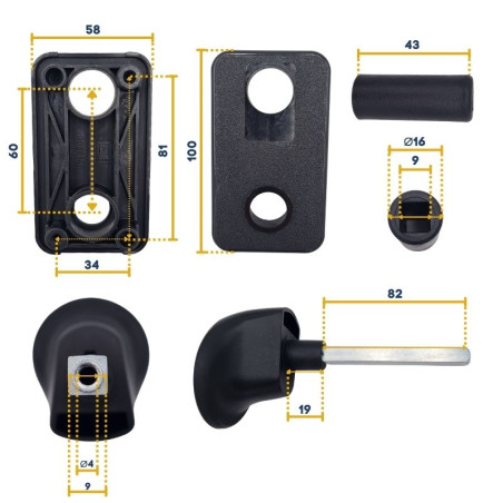 Côtes poignée complète avec cylindre profilé et fixations pour portes de garage Hörmann 4015151
