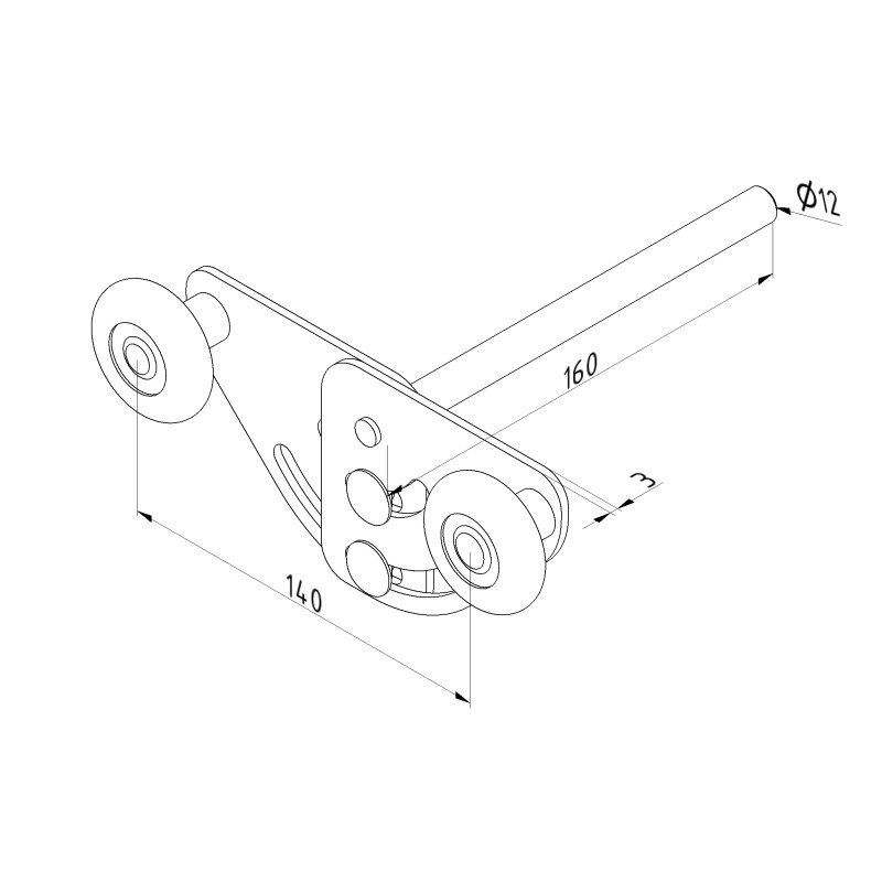 Galet tandem (double roue) pour porte sectionnelle résidentielle et industrielle. Diamètre 46 mm, axe Ø 12 mm.