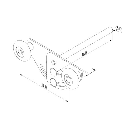 Galet tandem (double roue) pour porte sectionnelle résidentielle et industrielle. Diamètre 46 mm, axe Ø 12 mm.