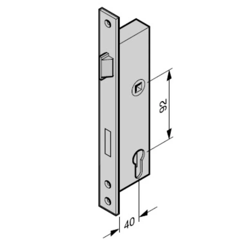 Serrure encastrée à profilé tubulaire (40 / 92 / 9), pêne tournant, KFV HORMANN 3095108 Serrure encastrée à profilé tubulaire (40 / 92 / 9), pêne tournant, KFV HORMANN 3095108